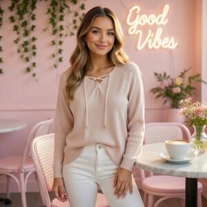 Jones New York Light Pink V-Neck Sweater